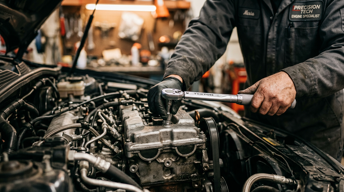 Técnico especializado trabajando en motor